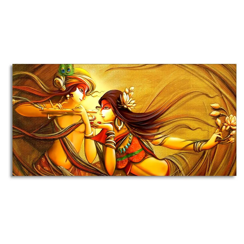 Golden Rhythm of Radha Krishna Dance Canvas Wall Painting With Frame