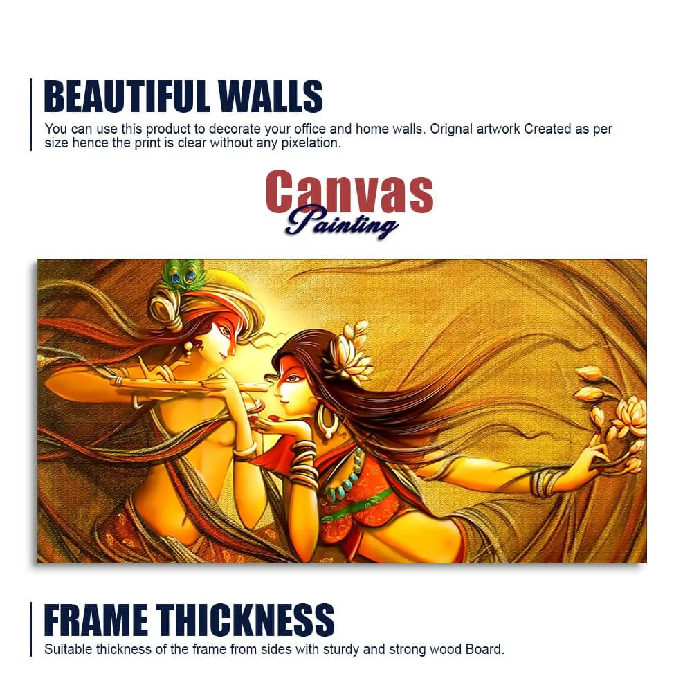 Golden Rhythm of Radha Krishna Dance Canvas Wall Painting With Frame