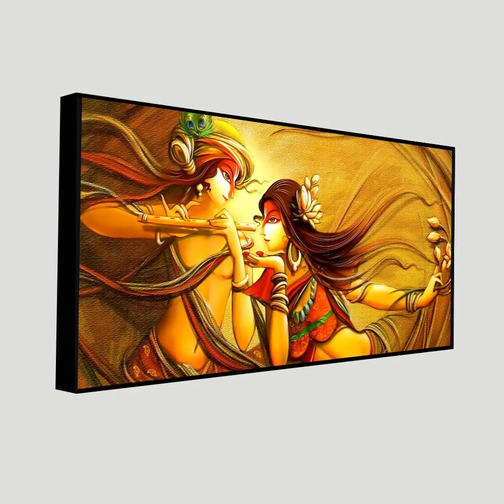 Golden Rhythm of Radha Krishna Dance Canvas Wall Painting With Frame
