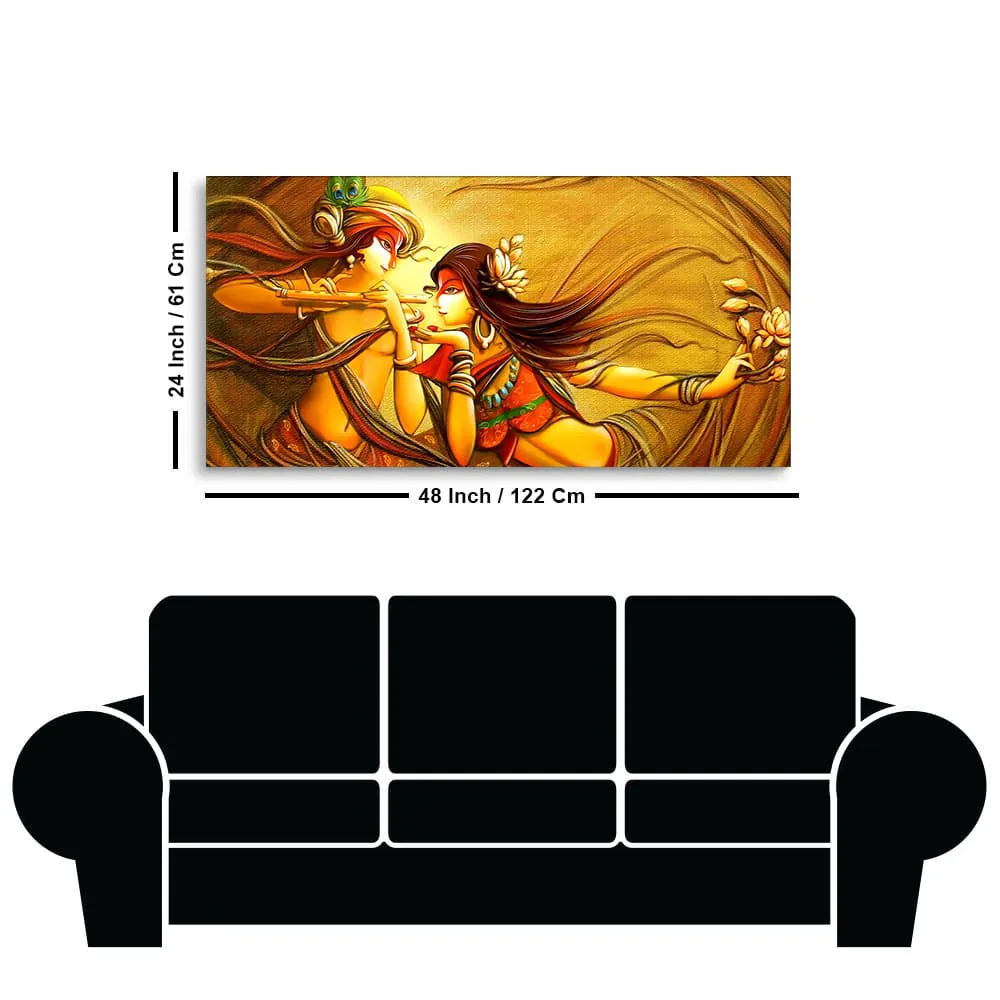 Golden Rhythm of Radha Krishna Dance Canvas Wall Painting With Frame
