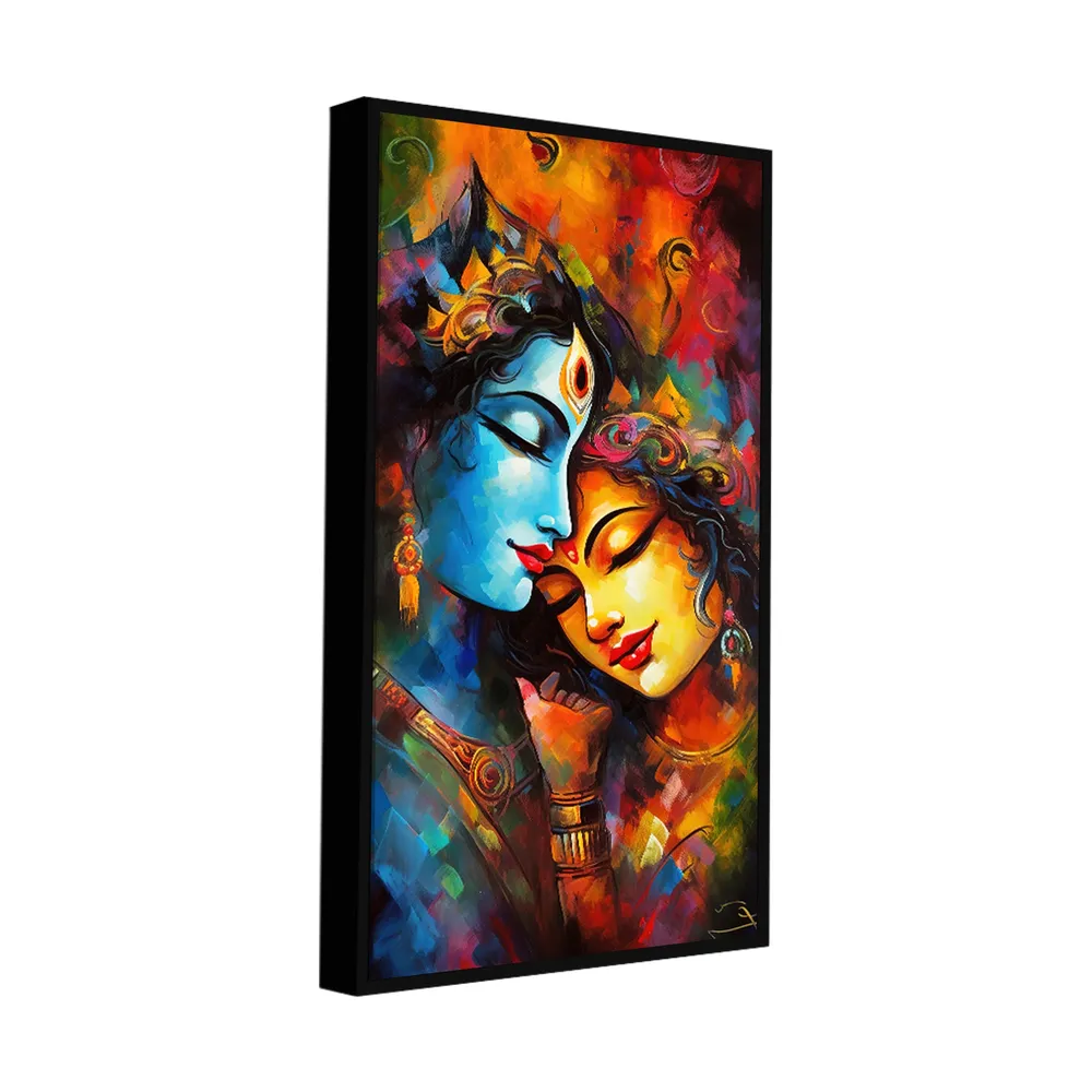 Sacred Embrace of Radha Krishna Canvas Wall Painting With Frame