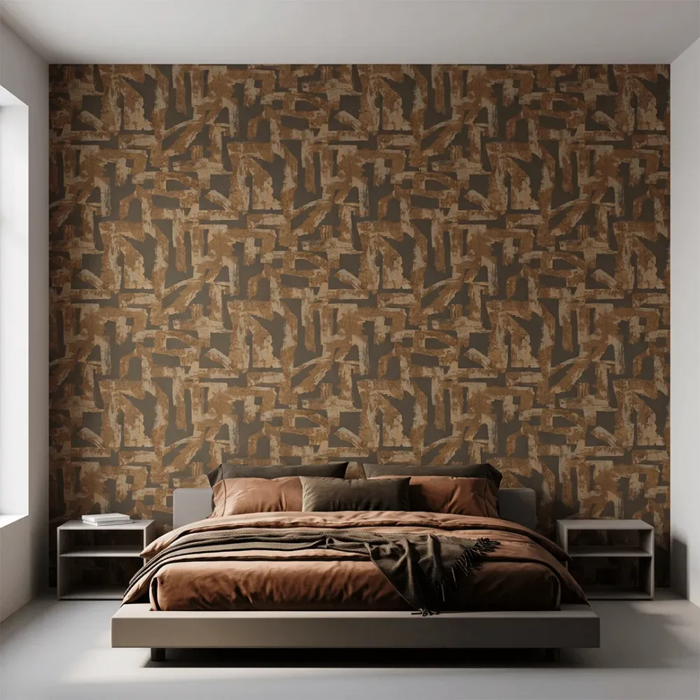 Abstract Brown & Gold Geometric Textured Wallpaper