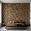 Abstract Brown & Gold Geometric Textured Wallpaper