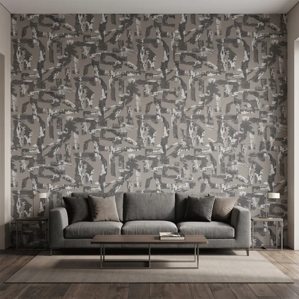 Abstract Charcoal Grey & White Geometric Wallpaper