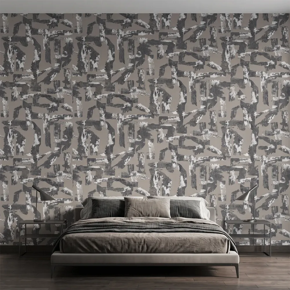 Abstract Charcoal Grey & White Geometric Wallpaper