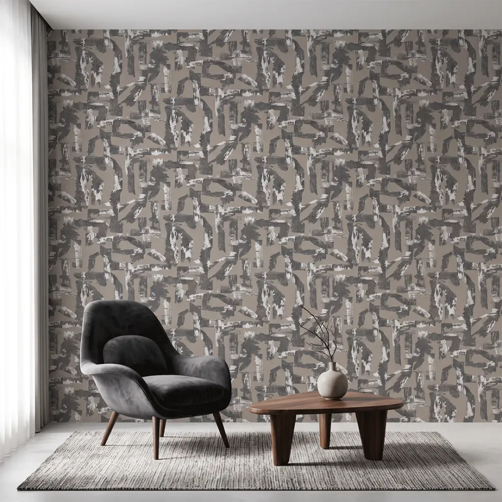 Abstract Charcoal Grey & White Geometric Wallpaper