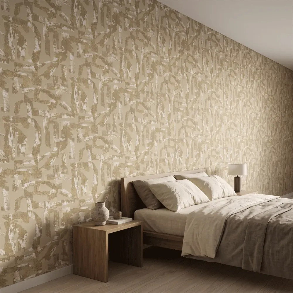 Abstract Geometric Beige & Gold Textured Wallpaper