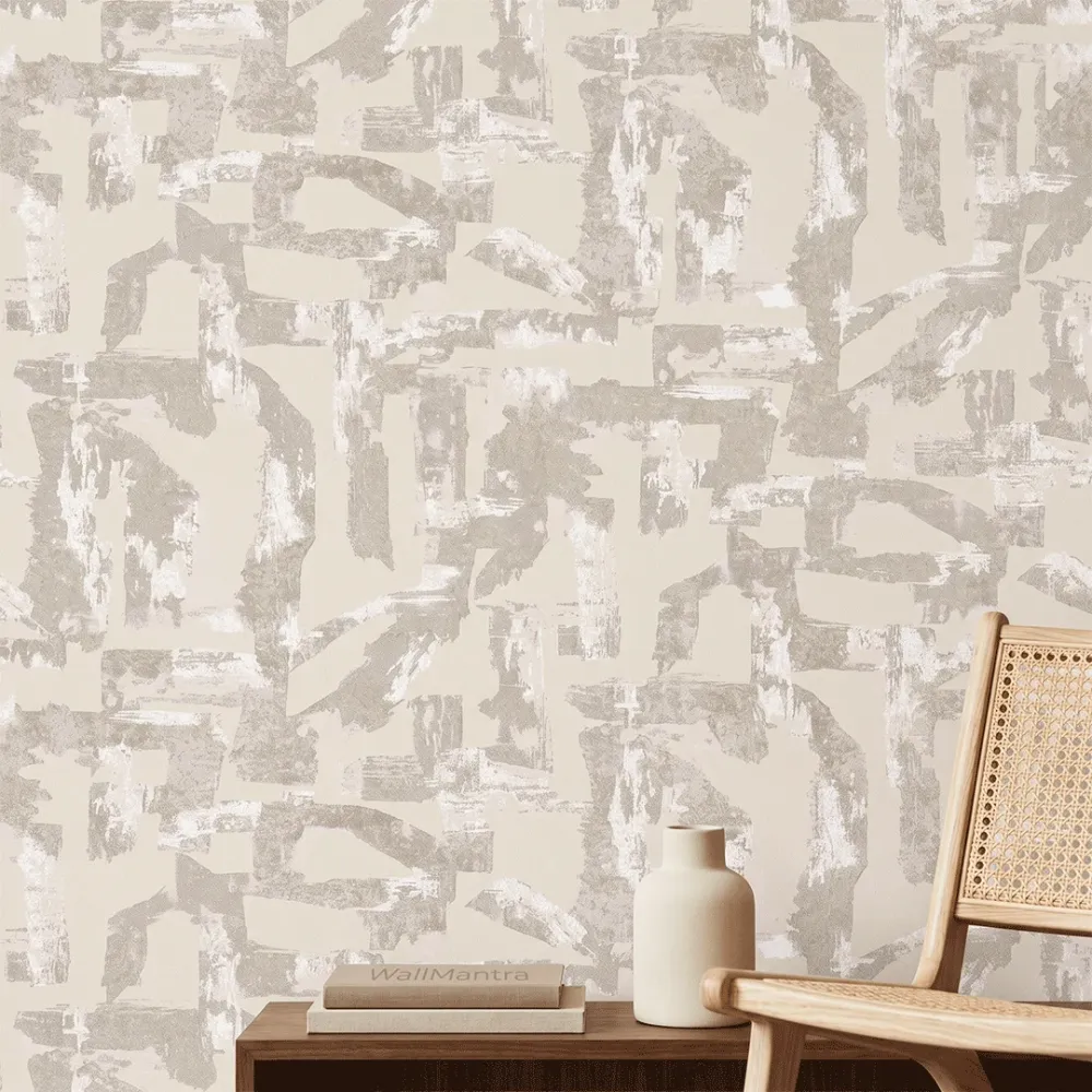 Abstract Geometric Grey & Beige Textured Wallpaper