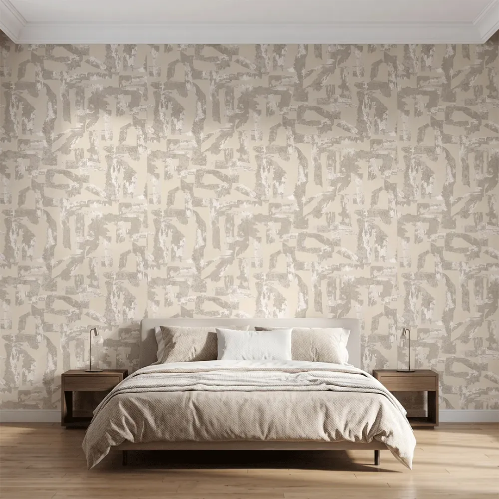 Abstract Geometric Grey & Beige Textured Wallpaper
