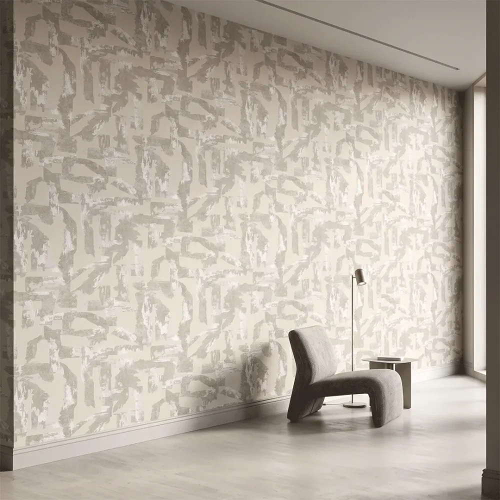 Abstract Geometric Grey & Beige Textured Wallpaper