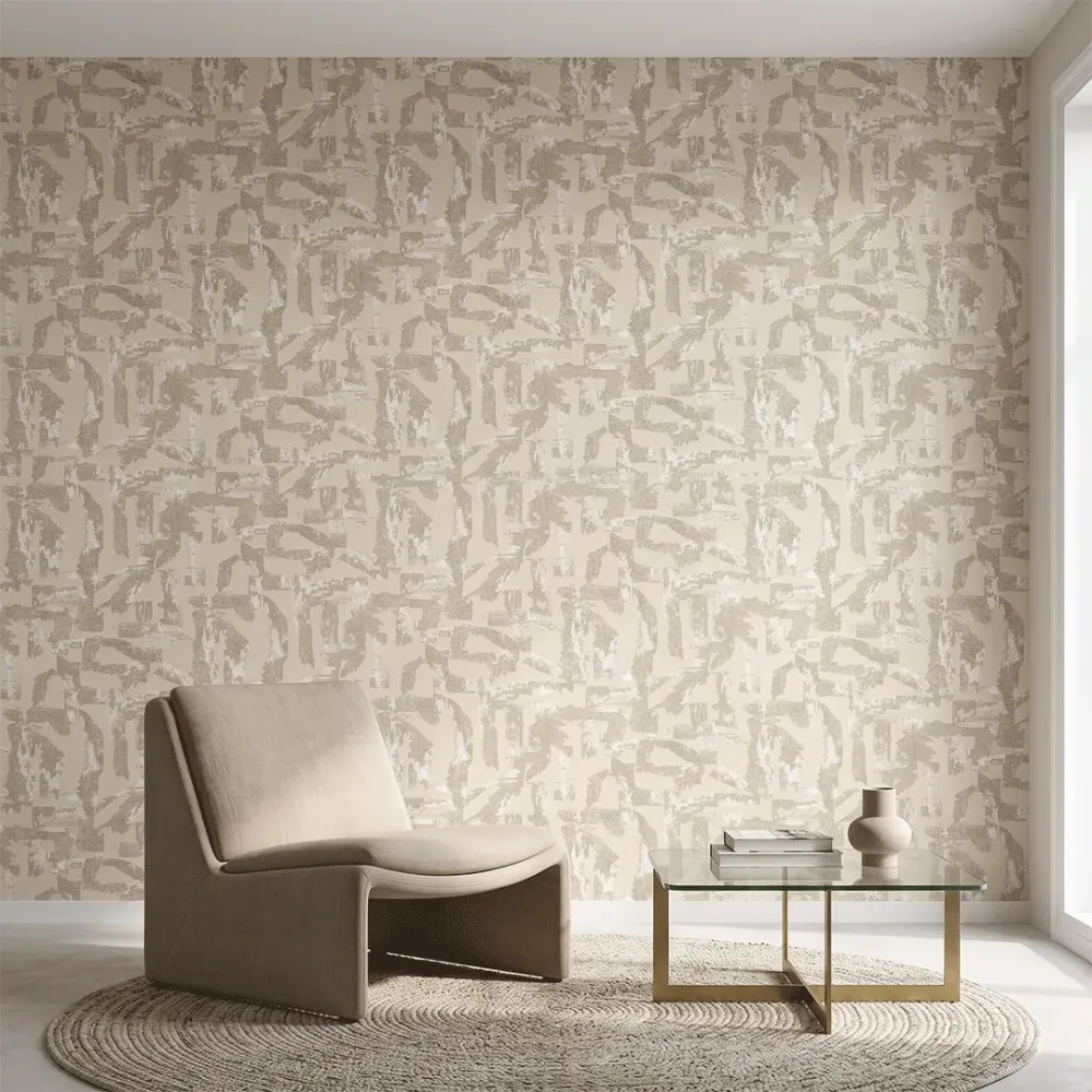Abstract Geometric Grey & Beige Textured Wallpaper