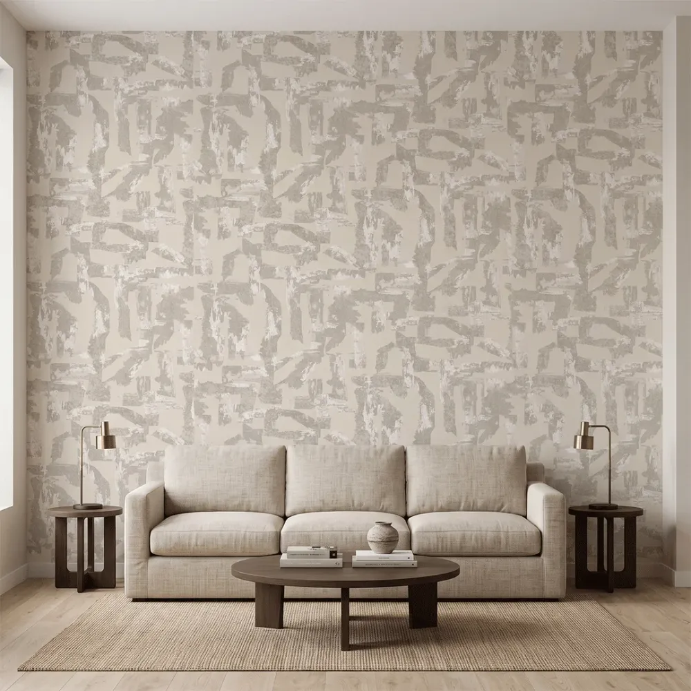 Abstract Geometric Grey & Beige Textured Wallpaper