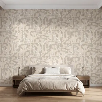 Abstract Geometric Grey & Beige Textured Wallpaper