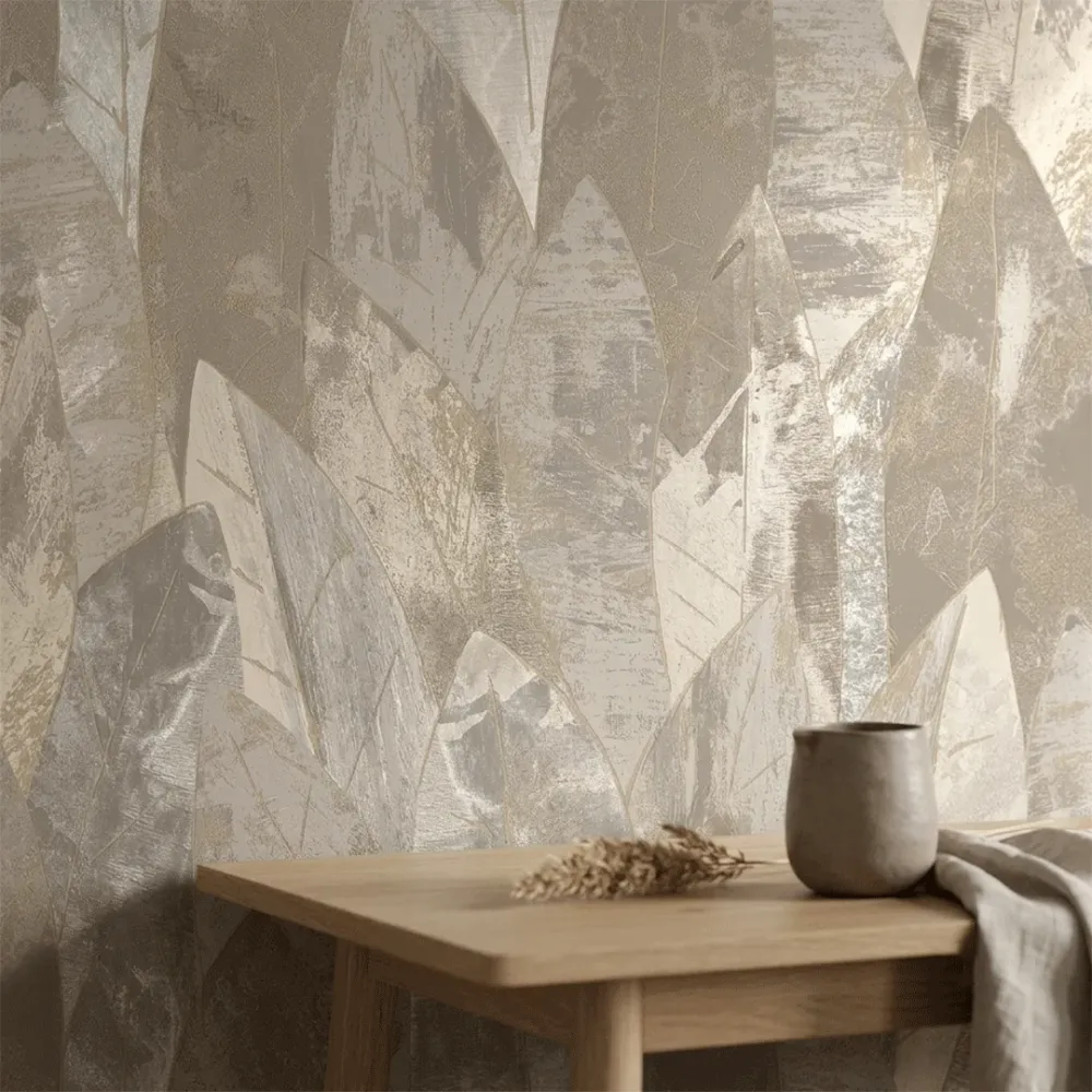 Abstract Taupe Leaf Texture Wallpaper