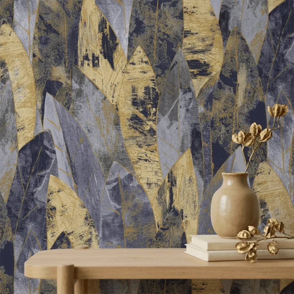 Abstract Navy Blue Leaf Texture Wallpaper
