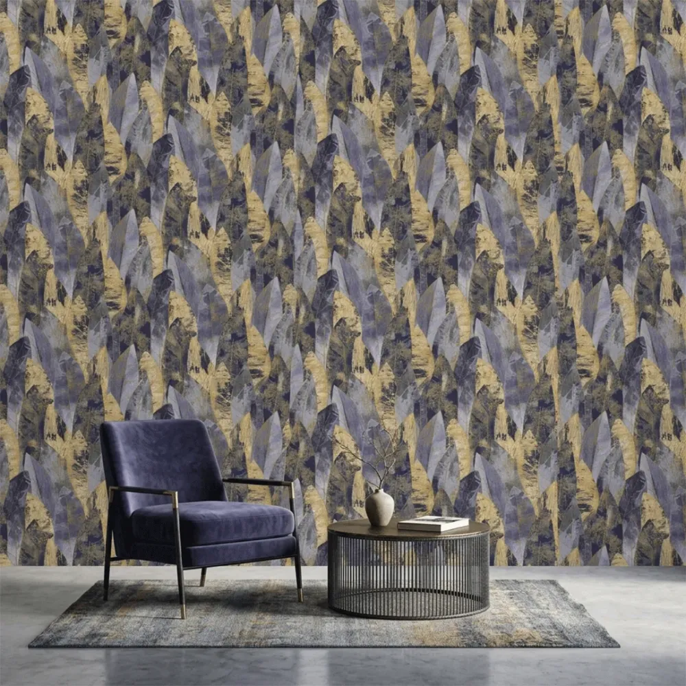 Abstract Navy Blue Leaf Texture Wallpaper