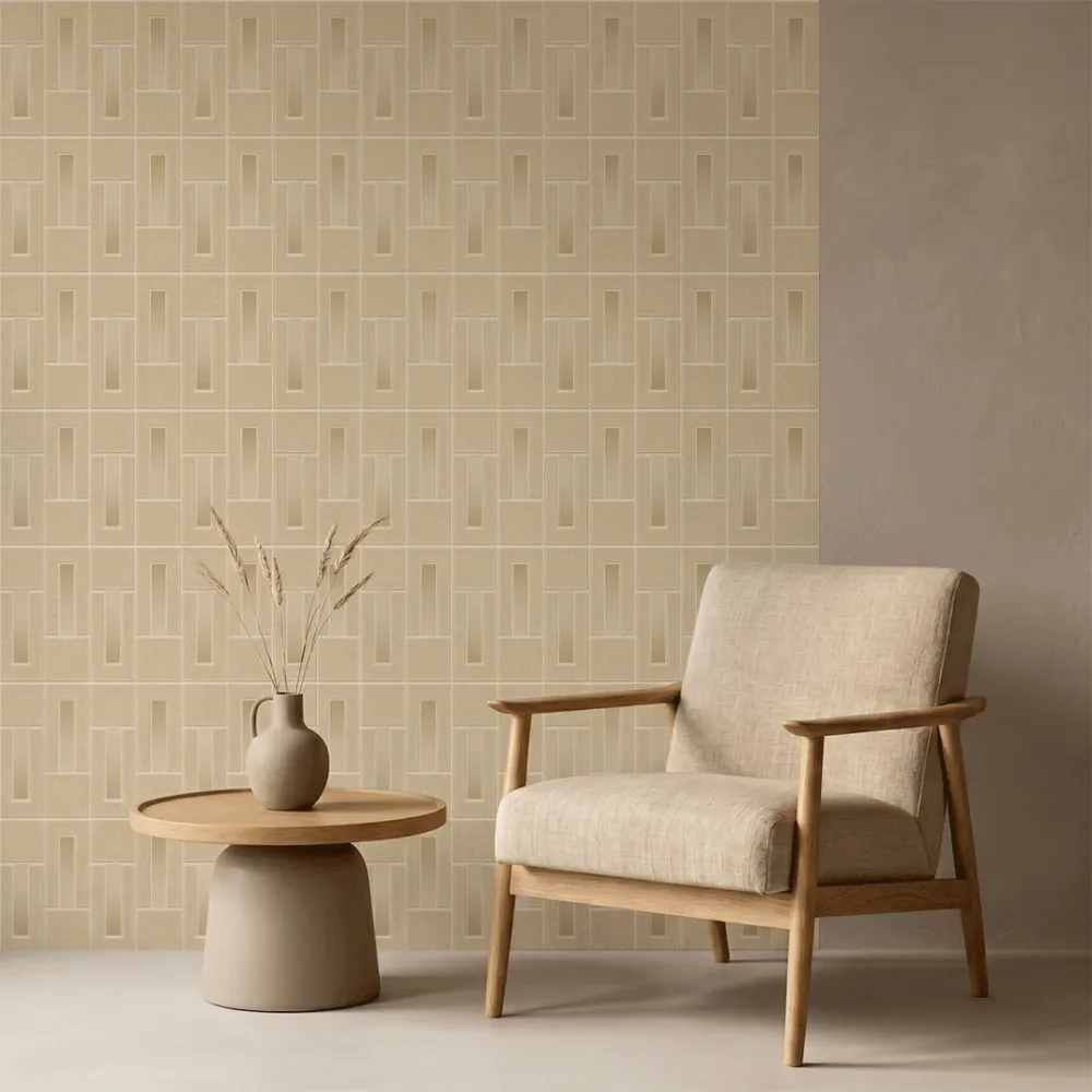 Art Deco Linear Panel Wallpaper - Champagne Beige 