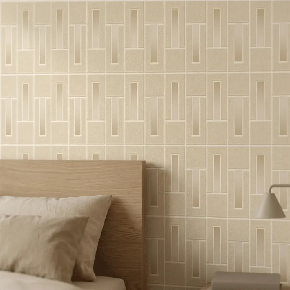Art Deco Linear Panel Wallpaper - Champagne Beige 