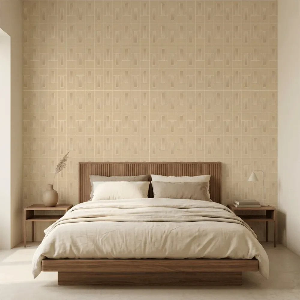 Art Deco Linear Panel Wallpaper - Champagne Beige 