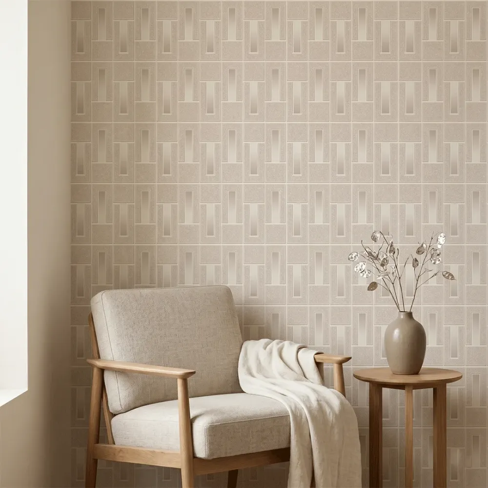 Art Deco Linear Panel Wallpaper - Pebble Beige 