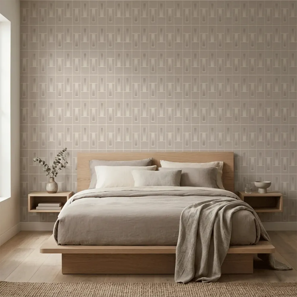 Art Deco Linear Panel Wallpaper - Pebble Beige 