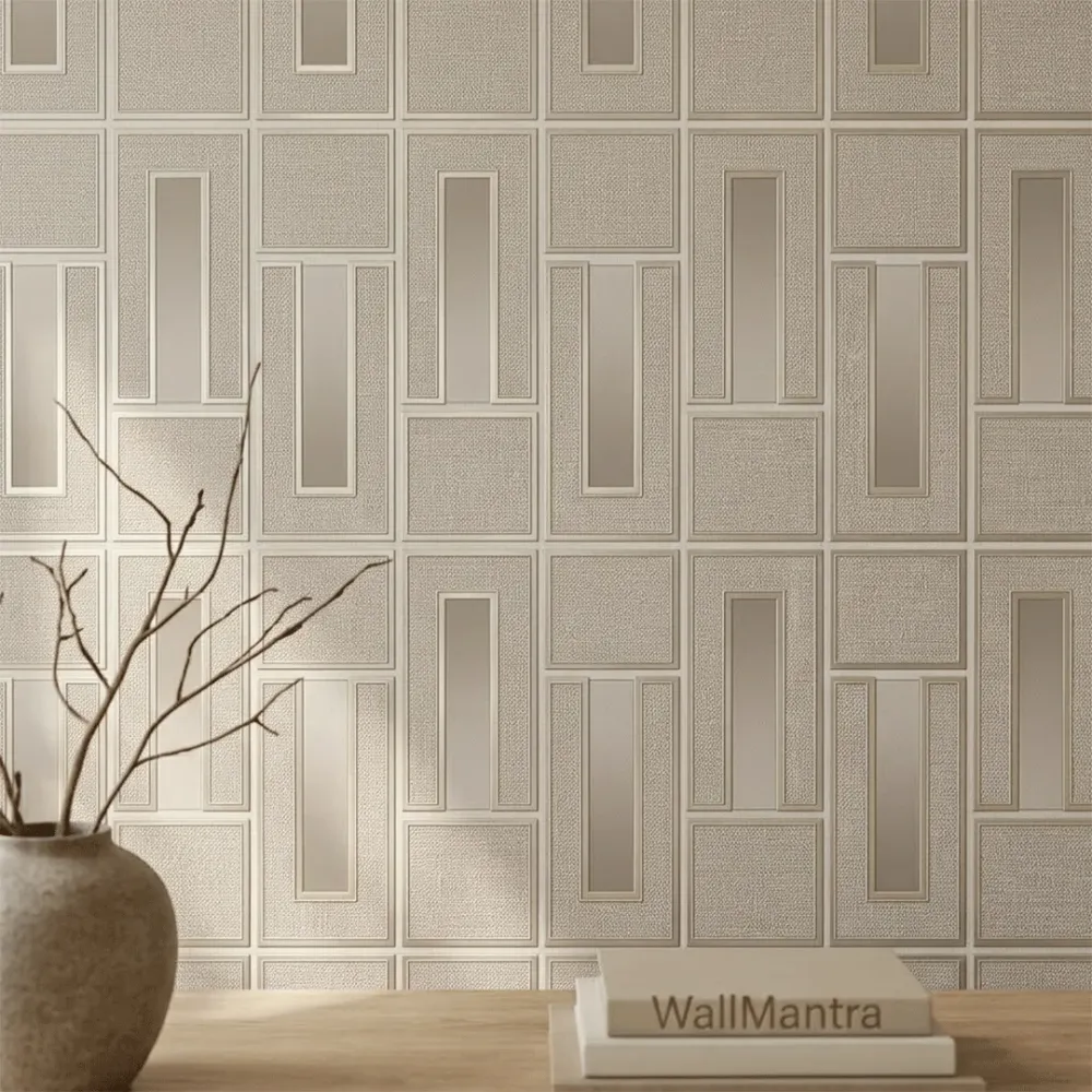 Art Deco Linear Panel Wallpaper - Pebble Beige 