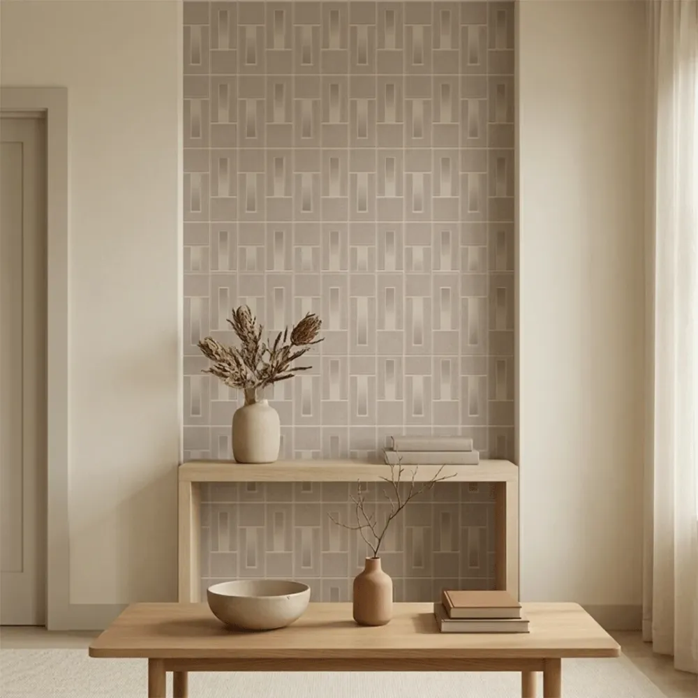 Art Deco Linear Panel Wallpaper - Pebble Beige 