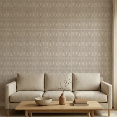 Art Deco Linear Panel Wallpaper - Pebble Beige