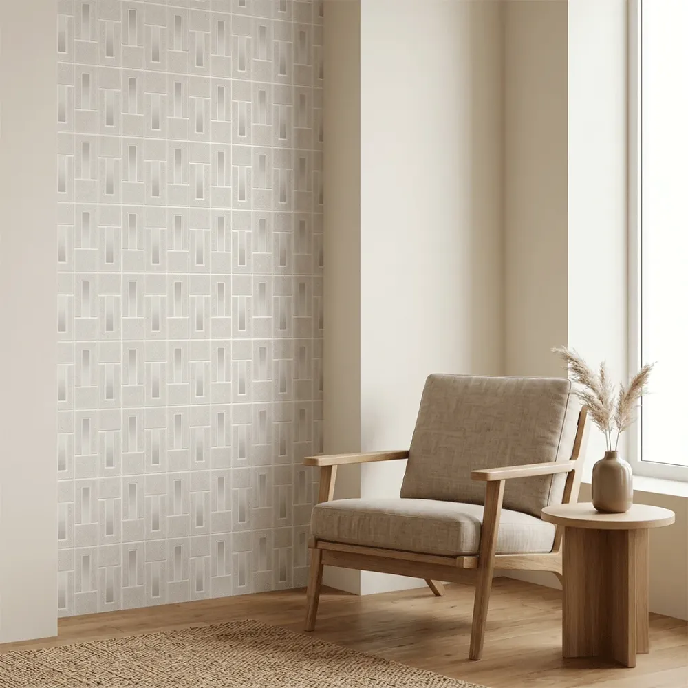 Art Deco Linear Panel Wallpaper - Silver Mist 