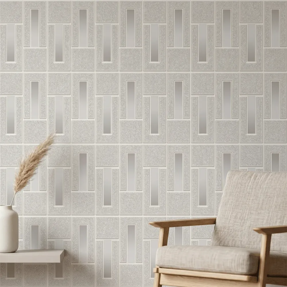 Art Deco Linear Panel Wallpaper - Silver Mist 