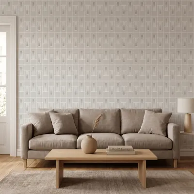 Art Deco Linear Panel Wallpaper - Silver Mist