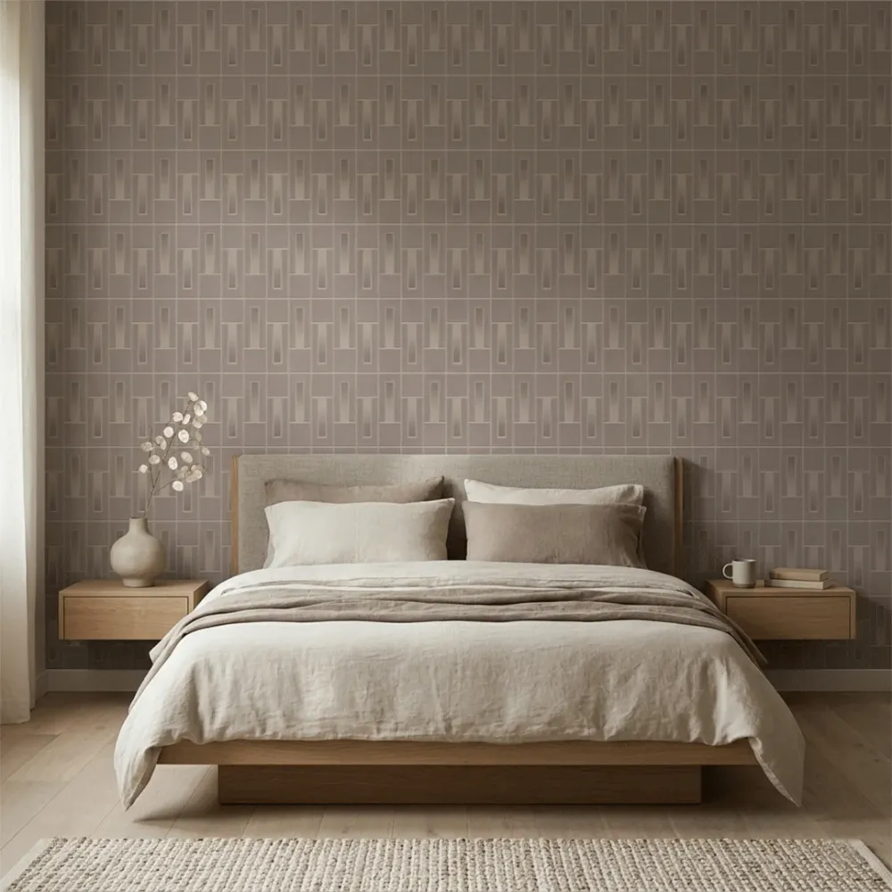Art Deco Linear Panel Wallpaper - Stone Taupe 