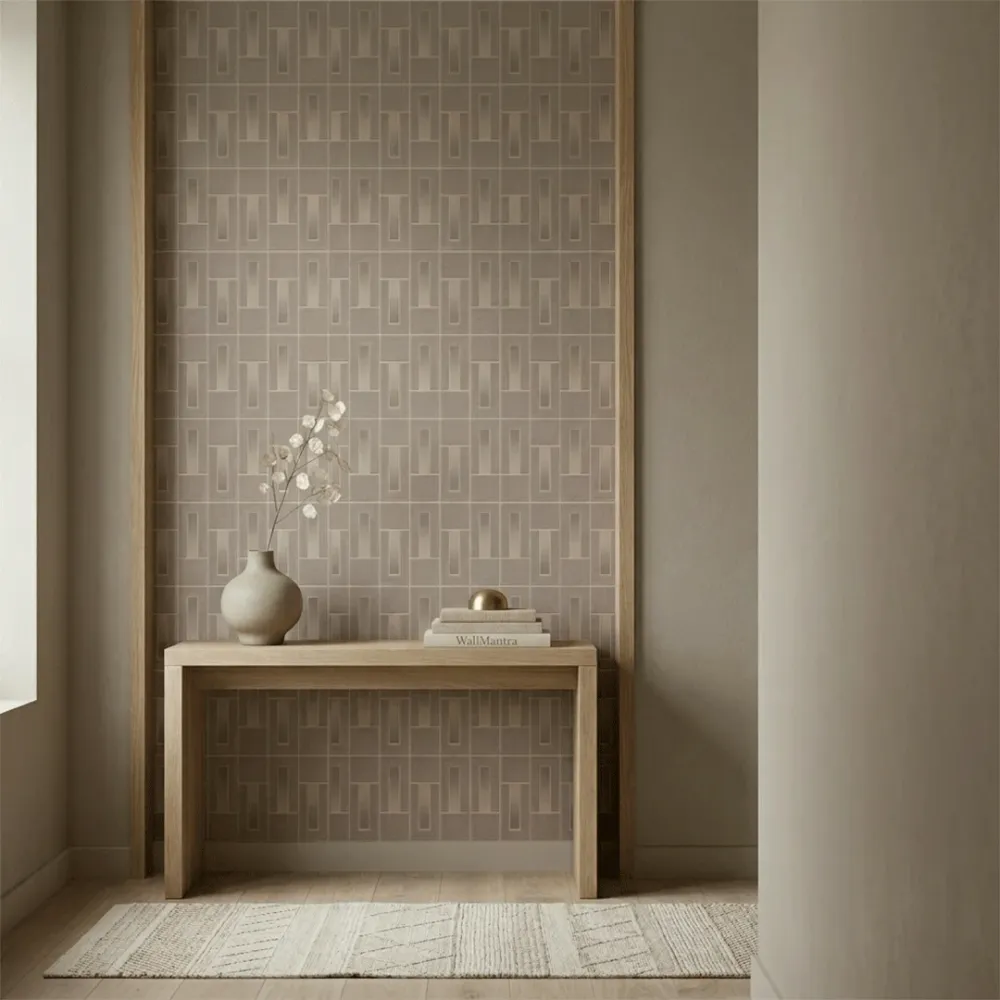 Art Deco Linear Panel Wallpaper - Stone Taupe 