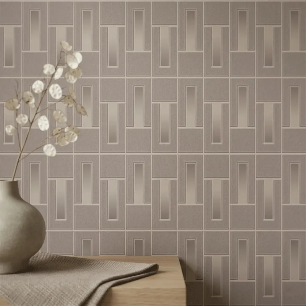 Art Deco Linear Panel Wallpaper - Stone Taupe 