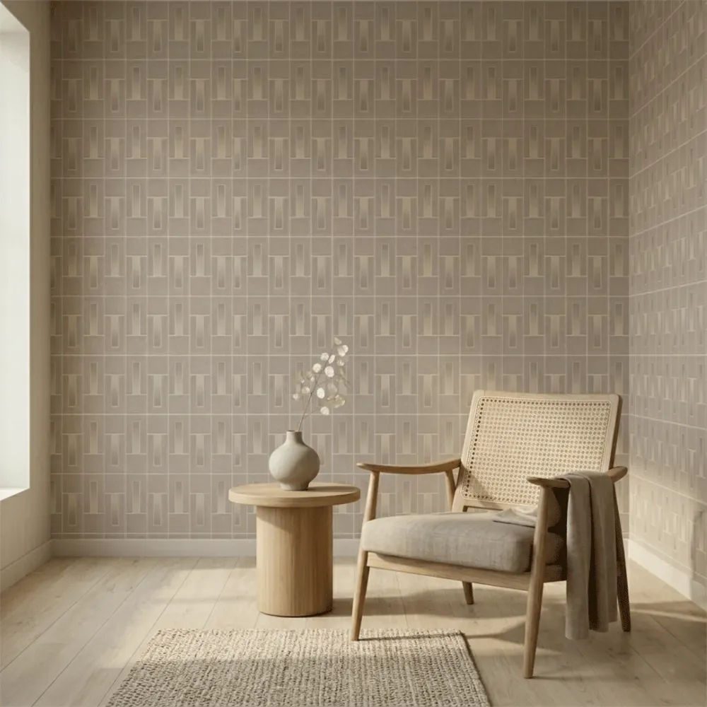 Art Deco Linear Panel Wallpaper - Stone Taupe 