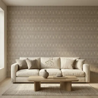 Art Deco Linear Panel Wallpaper - Stone Taupe