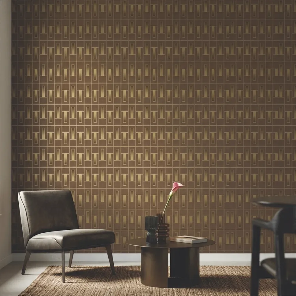 Art Deco Linear Panel Wallpaper - Walnut Brown 