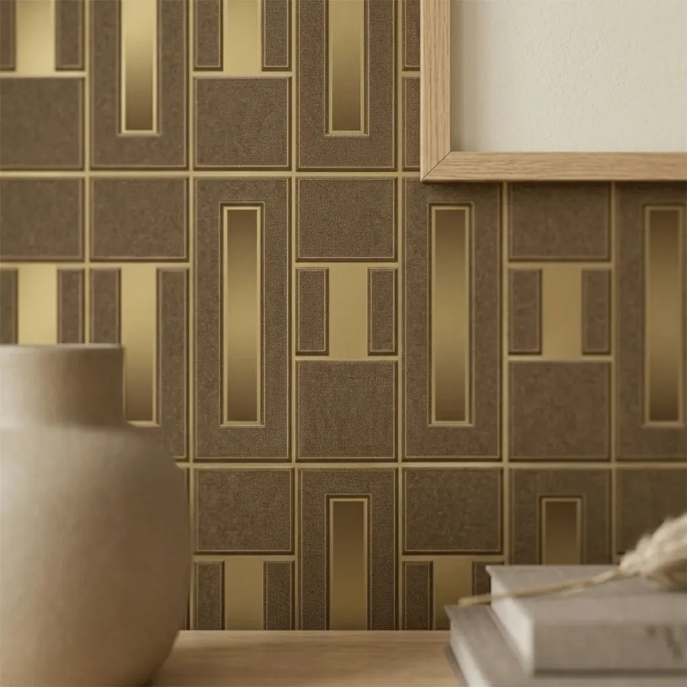 Art Deco Linear Panel Wallpaper - Walnut Brown 