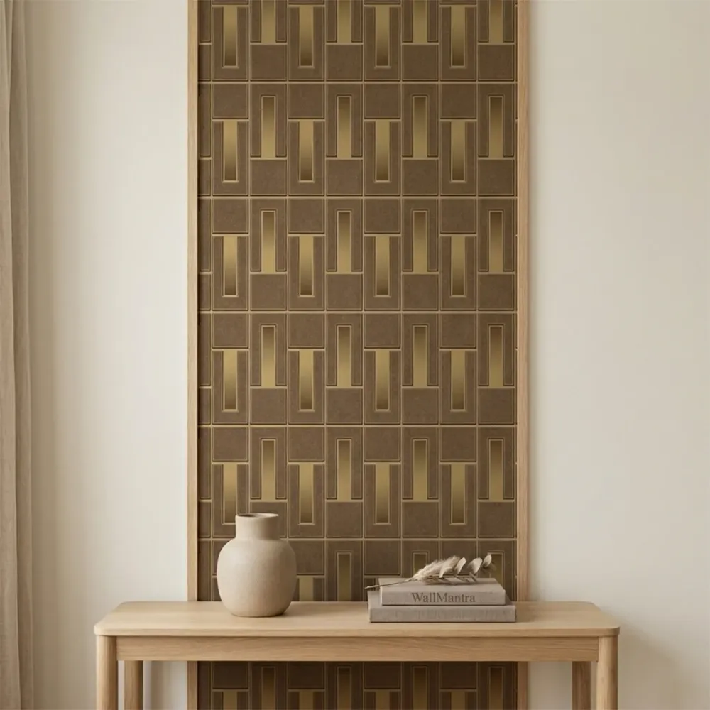Art Deco Linear Panel Wallpaper - Walnut Brown 