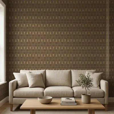 Art Deco Linear Panel Wallpaper - Walnut Brown