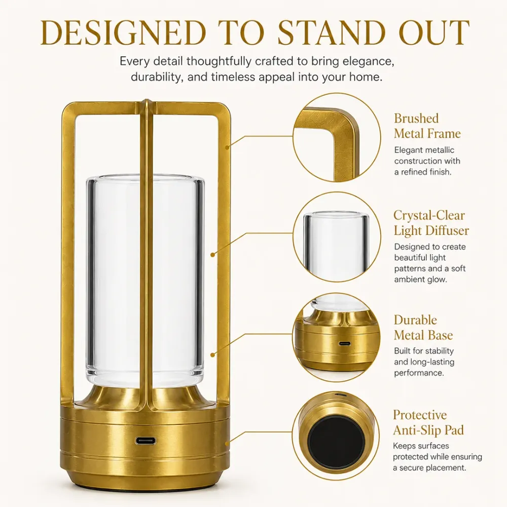 Aurum Crystal Rechargeable Table Lamp 
