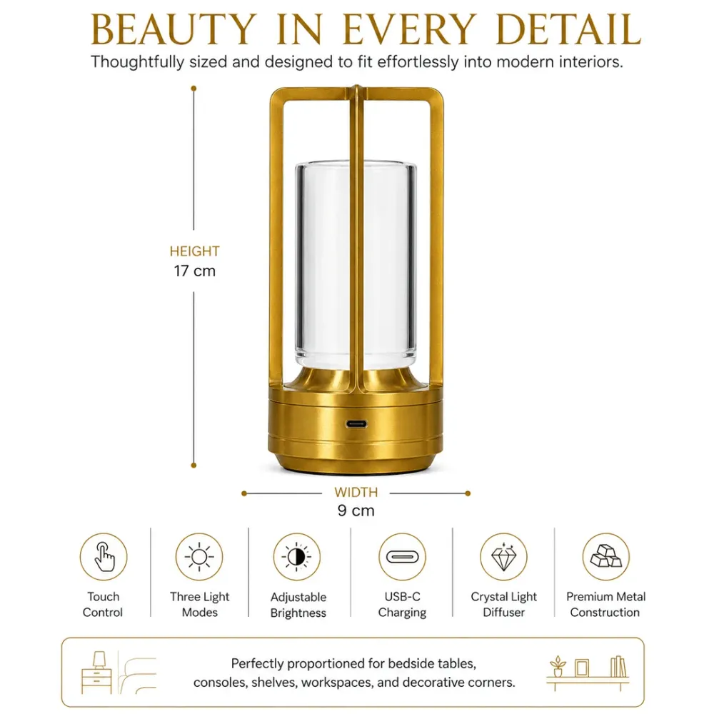 Aurum Crystal Rechargeable Table Lamp 