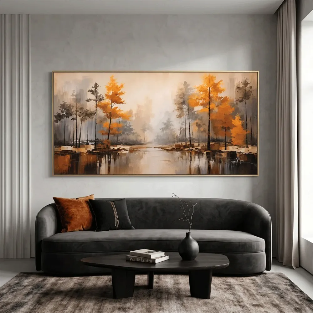 Autumn Forest Canvas Painting | Premium Landscape Wall Art | 48 × 24 Inches With Frame