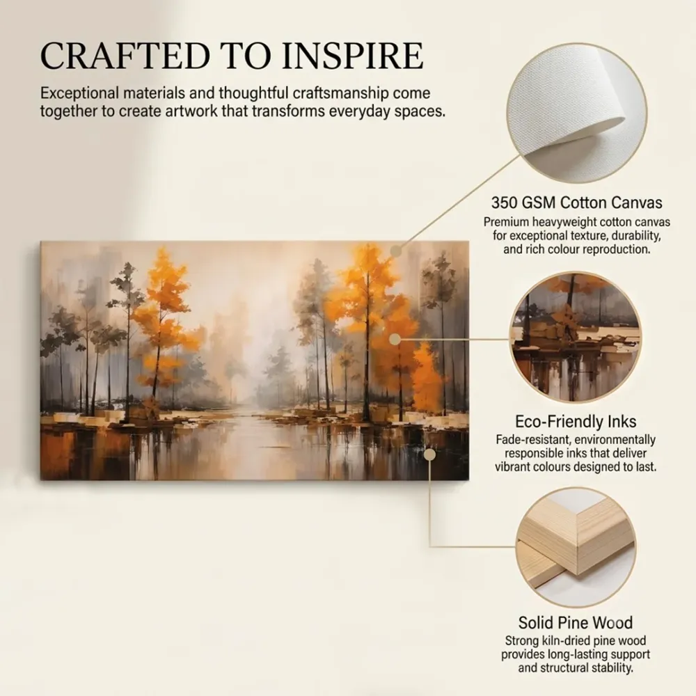 Autumn Forest Canvas Painting | Premium Landscape Wall Art | 48 × 24 Inches With Frame