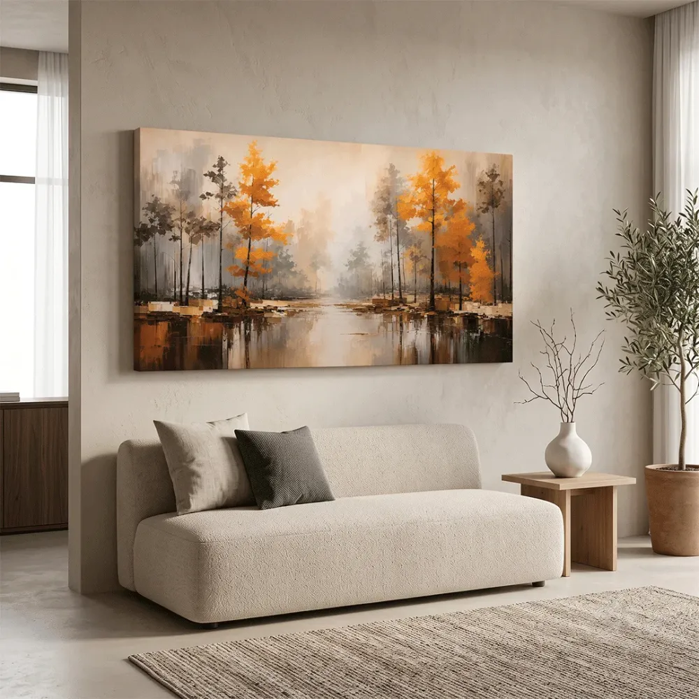 Autumn Forest Canvas Painting | Premium Landscape Wall Art | 48 × 24 Inches With Frame