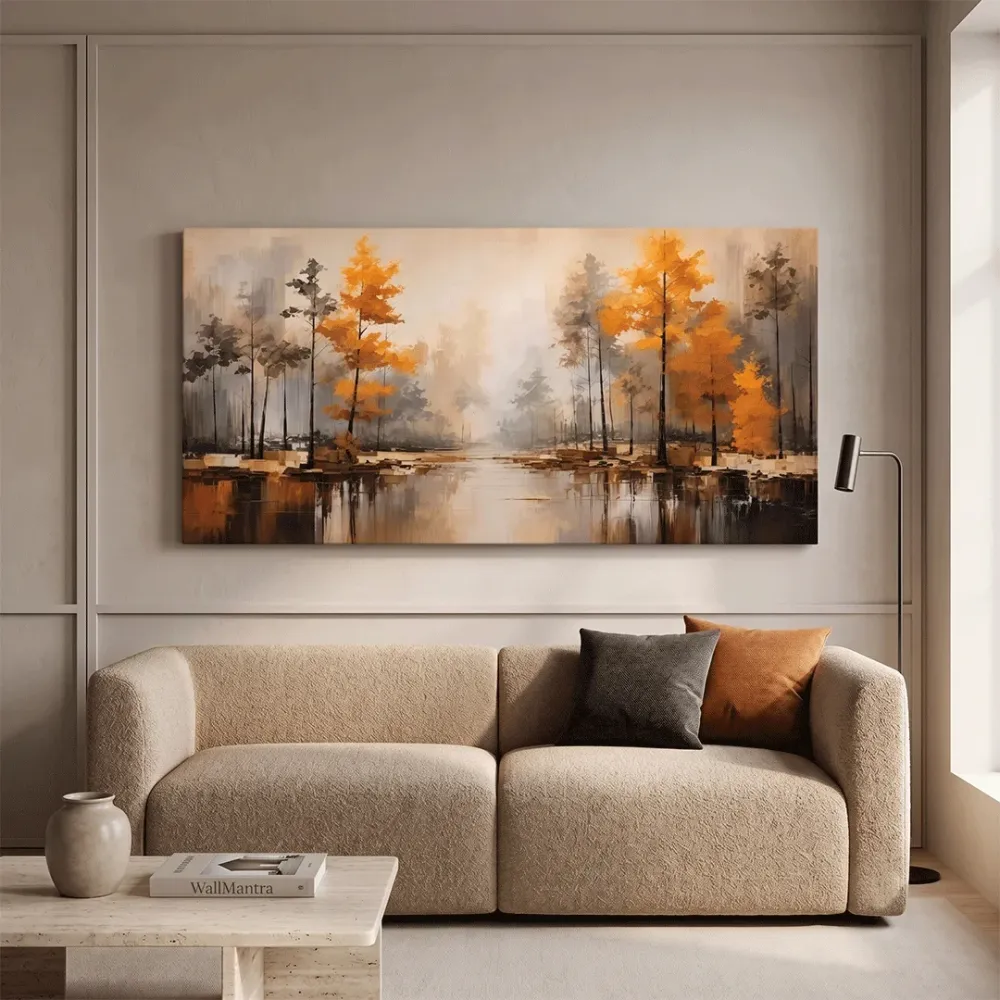 Autumn Forest Canvas Painting | Premium Landscape Wall Art | 48 × 24 Inches With Frame