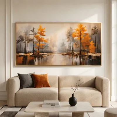 Autumn Forest Canvas Painting | Premium Landscape Wall Art | 48 × 24 Inches