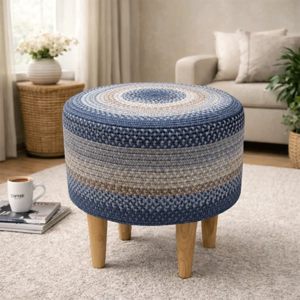 Azure Haven Indoor Round Braided Pouffe Stool 
