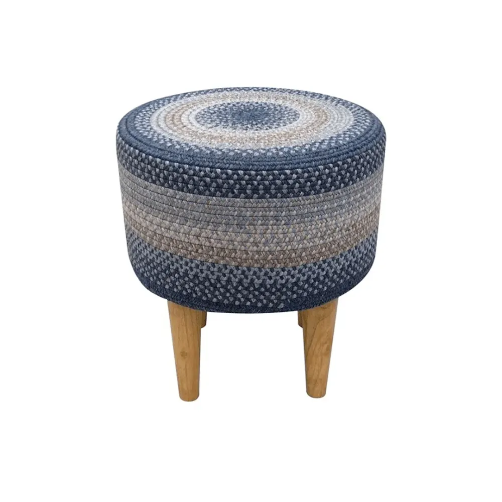 Azure Haven Indoor Round Braided Pouffe Stool 