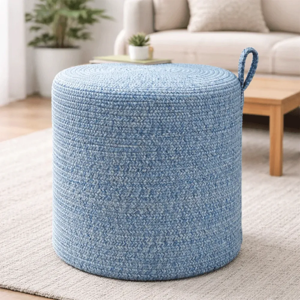 AzureWeave Round Braided Pouffe Stool 